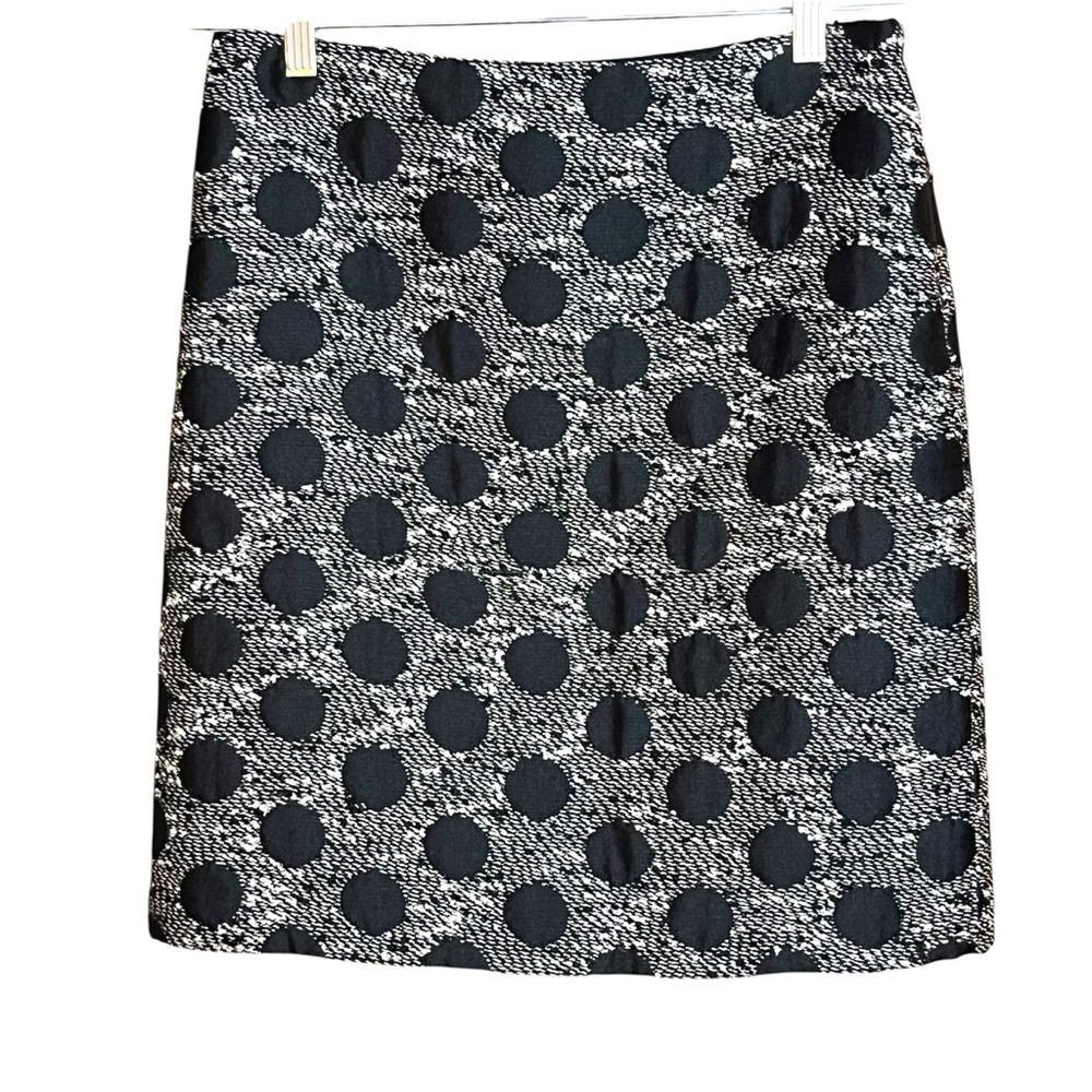 J McLaughlin Black White Polkadot Tweed Boucle Knit Pencil Skirt Preppy Career 6